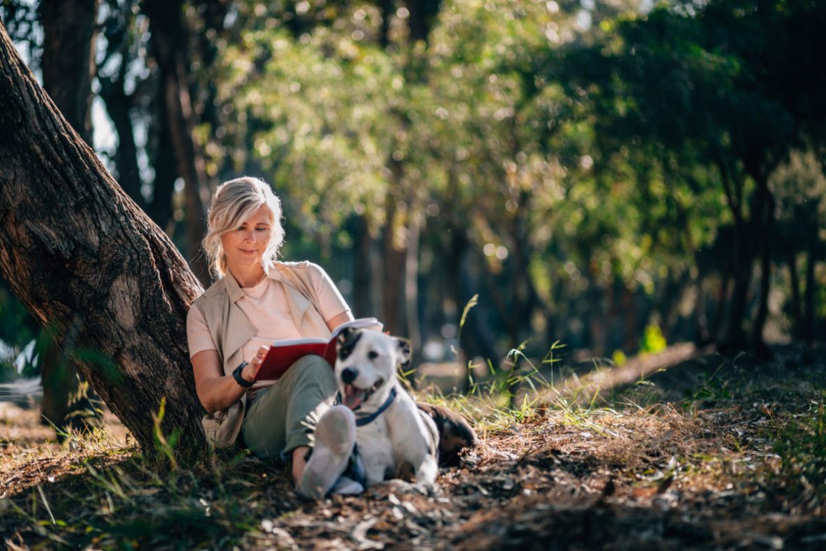 Woman reading in park